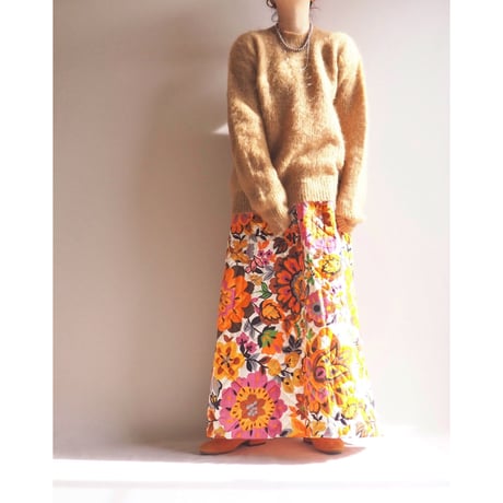 70s floral quilted maxi skirt