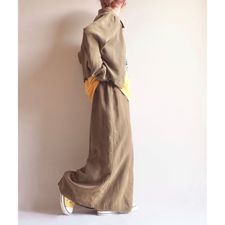made in USA rayon olive set up (blouse & skirt)