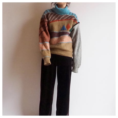 "jupe sport" turtleneck switching design sweater