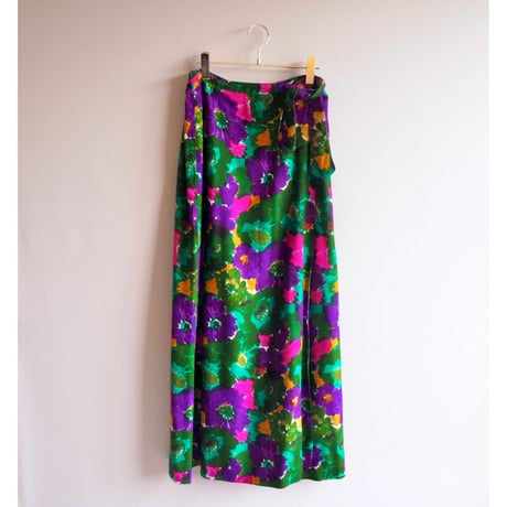 60s floral wrap maxi skirt