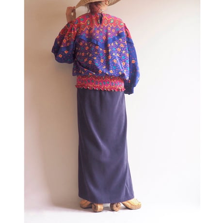 80s "Montage" balloon sleeve abstract design blouse