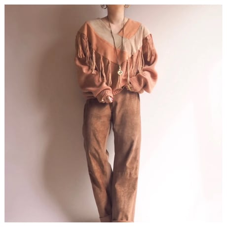 80s "Pioneer wear" suede fringe design sweater