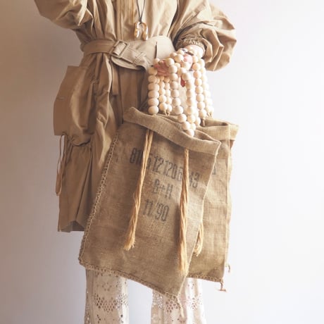 German Army remake wood beads × jute bag
