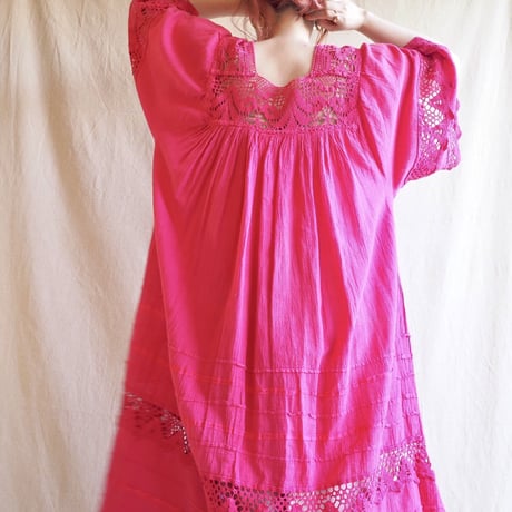 vintage vivid pink gauze maxi dress