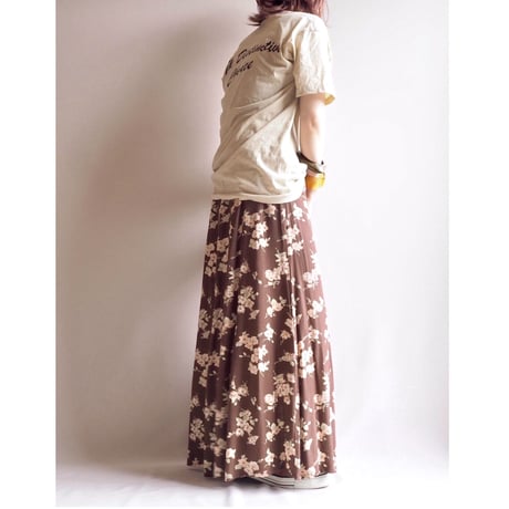 80s viscose floral maxi skirt