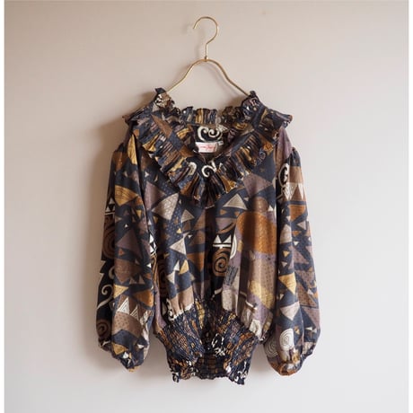 80s "Susan Freis" abstract ruffle blouse (BR)