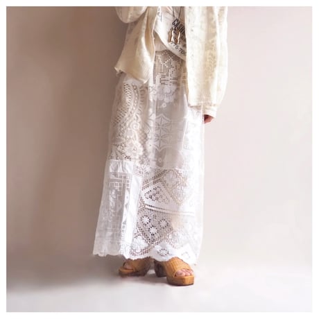 original remake lace patchwork maxi skirt 【A】