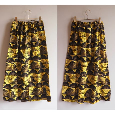 "The African Village" big collar tunic dress & skirt (YE×BK)