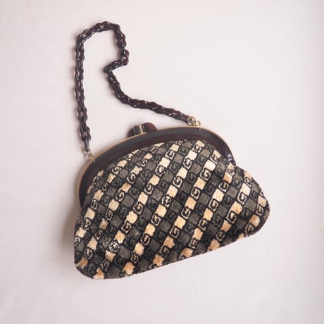 60〜70s dark brown chain × velvet bag