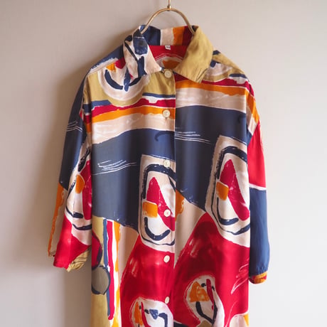 vintage abstract print oversized s/s blouse