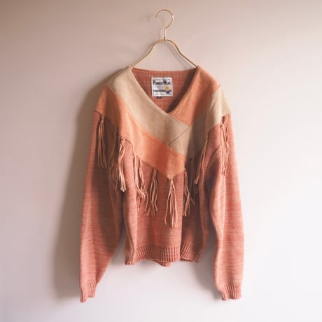 80s "Pioneer wear" suede fringe design sweater