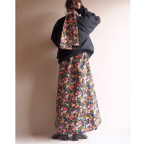 70〜80s "atkins" floral bowtie maxi dress