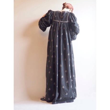 70s block print volume sleeve cotton maxi dress
