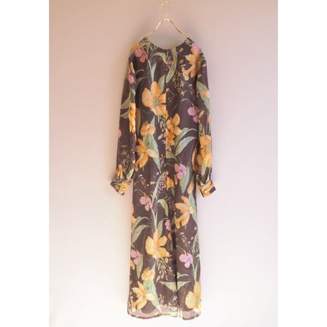 70s floral sheer L/S maxi dress