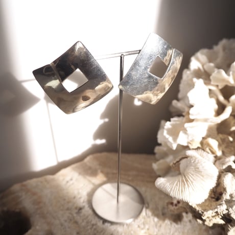 silver925 square large earrings
