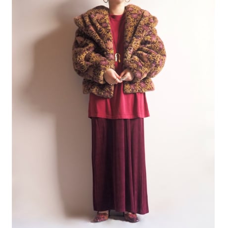"CREOLA" big collar floral faux fur jacket