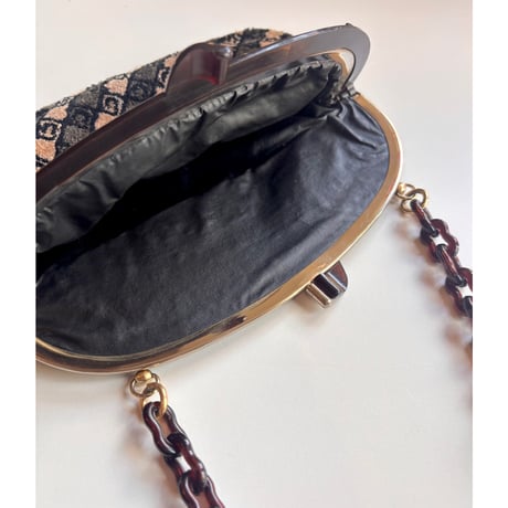 60〜70s dark brown chain × velvet bag