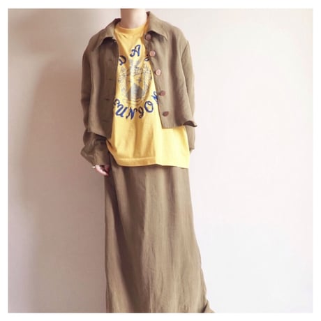 made in USA rayon olive set up (blouse & skirt)