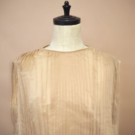 60s sheer beige pleated dress
