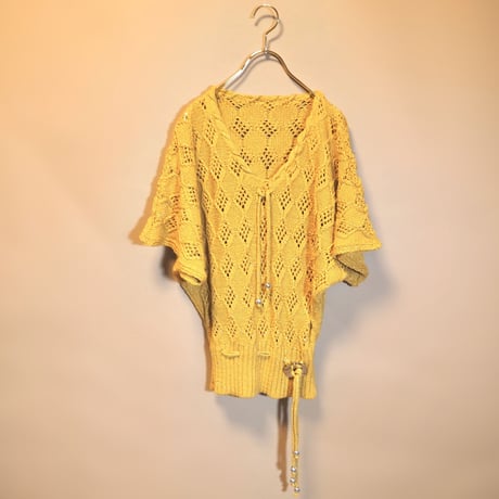 mustard glitter crochet batwing sleeve knit