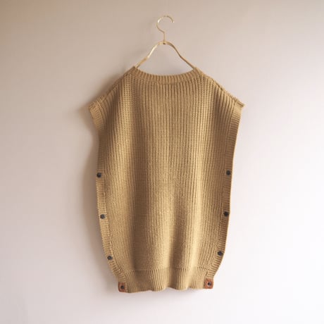 90s knit × leather design poncho vest