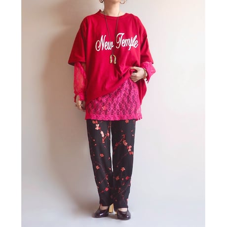 80s〜 vivid pink lace blouse
