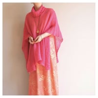 vivid pink ramie turtleneck poncho