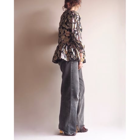 80s floral metallic peplum blouse