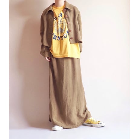 made in USA rayon olive set up (blouse & skirt)