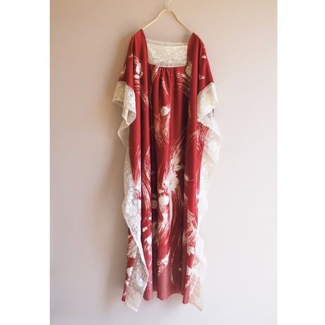 70s floral lace kaftan dress