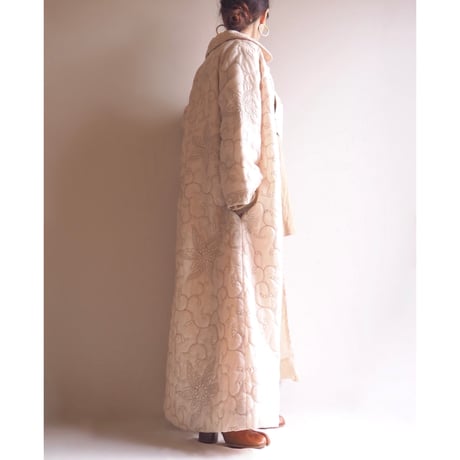 60〜70s "Selber Bros" floral quilted maxi robe