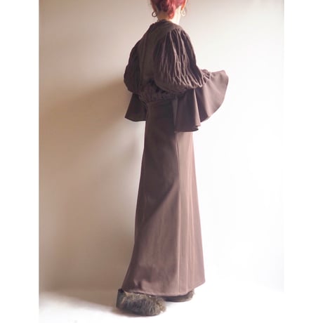 70s brown design sleeve maxi dress
