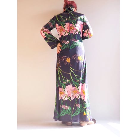 70s floral jersey turtleneck maxi dress