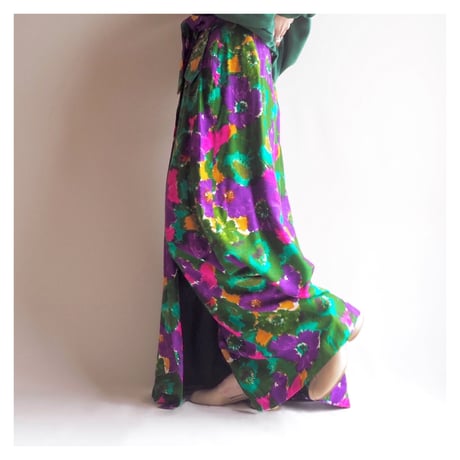 60s floral wrap maxi skirt