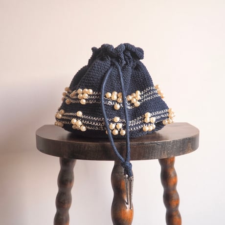 50〜60s pearl beads drawstring woven bag