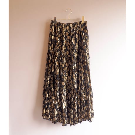 made in USA Black×Gold tiered lace maxi skirt