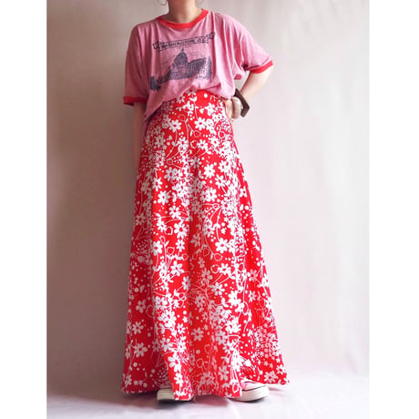 70s floral waffle maxi skirt