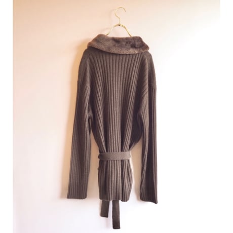 90s faux fur collar rib cardigan
