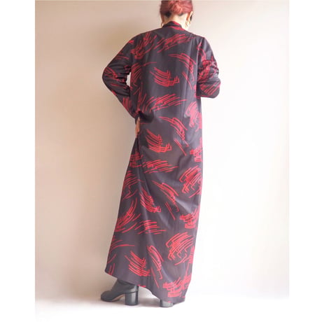 70s abstract l/s house maxi dress
