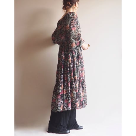 70s〜 floral semi sheer midi dress
