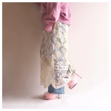 original remake lace patchwork maxi skirt 【E】
