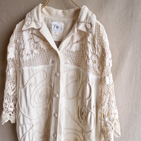 80s silk crochet embroidered jacket