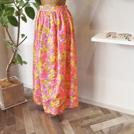 70s floral emboss maxi skirt