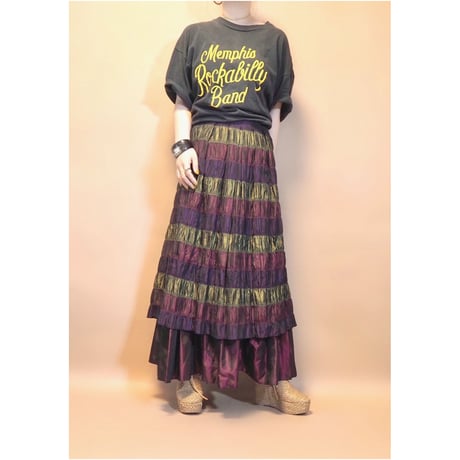 vintage metallic gather maxi skirt