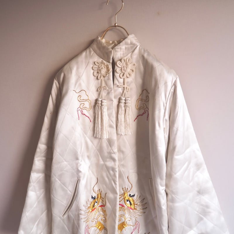 【最終値下】1960年代？ヴィンテージ花柄サテンキルティングチャイナジャケット vintage quilting china mandarin jacket
