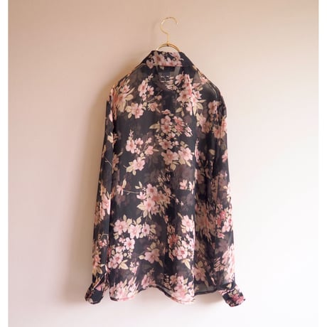 "Notations" black sheer floral blouse