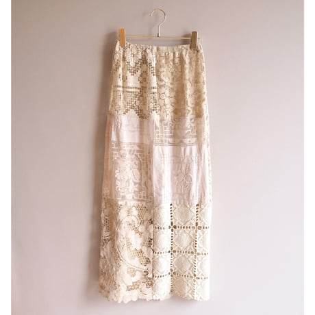 original remake lace patchwork maxi skirt 【B】