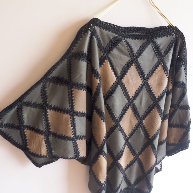 vintage leather × crochet patchwork tops | Nia