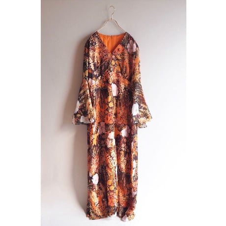 70s flare sleeve floral sheer maxi dress