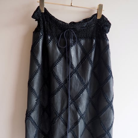 vintage leather × crochet patchwork tops & skirt